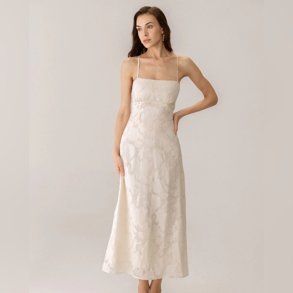 Rihoas Apricot Jacquard Corset Slip Maxi Dress - XL (NWT)